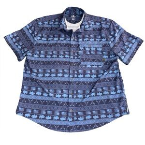 Sun River Clothing Co XL Button-Up Shirt Blue Western Buffalo Print Short Sleeve